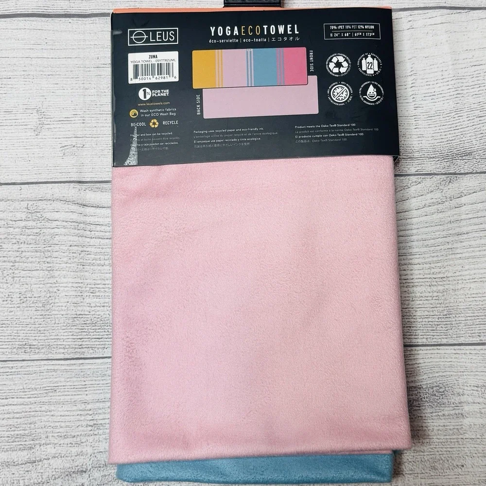 Leus Yoga Eco Towel Zuma Microfiber Antimicrobial‎ Yellow Pink Blue Stripe 68x24